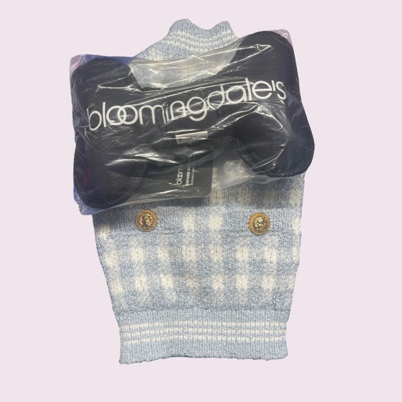 Aqua Baby Blue Plaid Sweater with Bone Dog Toy - Picture 1 of 5